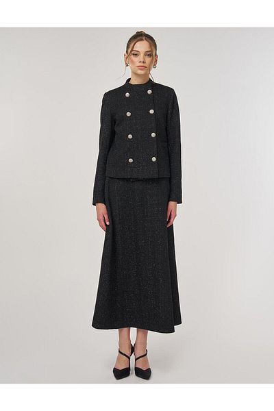 Kayra Button Detailed Skirt Suit Black