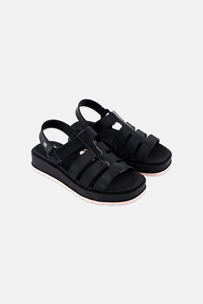 ZAXY Women Velcro Closure Leather Sandal, Black