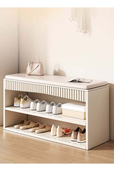 sharpdo Home Porch Entrance Integrated Shoe Cabinet Bench, Solid Wood Shoe Bench, Soft Cushion 80*30*47CM