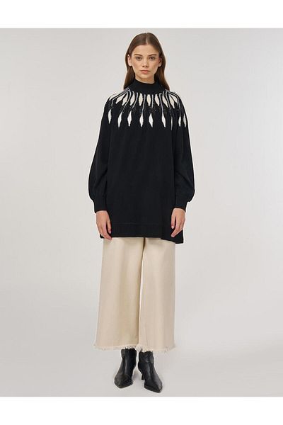 Kayra Balloon Sleeve Knitwear Tunic Black