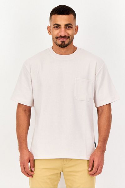 Algspar Men Oversized Fit Short Sleeves Textured T-Shirt, Off White