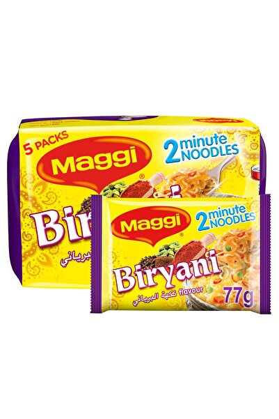 Maggi نودلز برياني سريعة التحضير في دقيقتين، ٥ × ٧٧ غ، بنكهة برياني حارة | وجبة خفيفة سريعة وسهلة