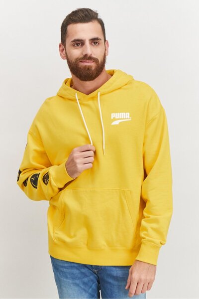 Puma Men Brand Logo Long Sleeve Outdoor Hoodie, Yellow
