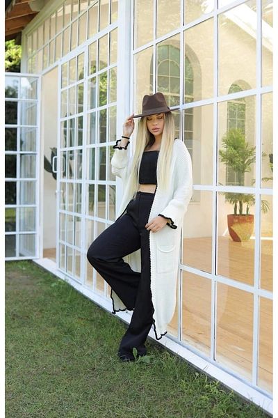 ufukmoda Long cardigan shepherd stitch white