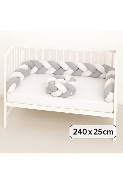JULYA KİDS Knitted Protector 240 *25 cm 3-Piece Knitted Crib Protector Gray