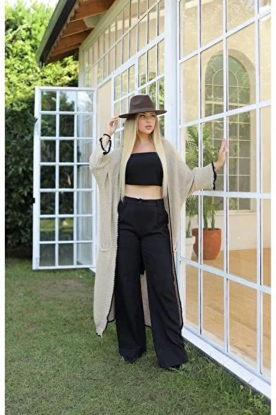 Işıltı kidss Long cardigan shepherd stitch beige