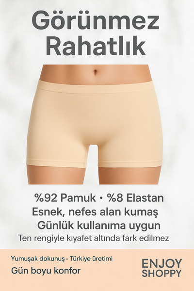 Enjoy Women's Nude Boxer Briefs Shorts 92% Cotton 8% Elastane
