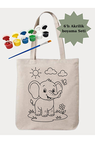 Cemira Boyama Seti Fil Boyama Çantası Hobi 35*40 Ham Bez Çanta Boyama Anaokul...