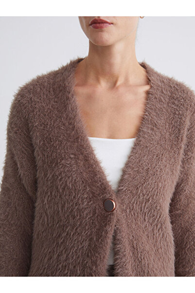 LC Waikiki Kahverengi V Yaka Kadın Triko Hırka