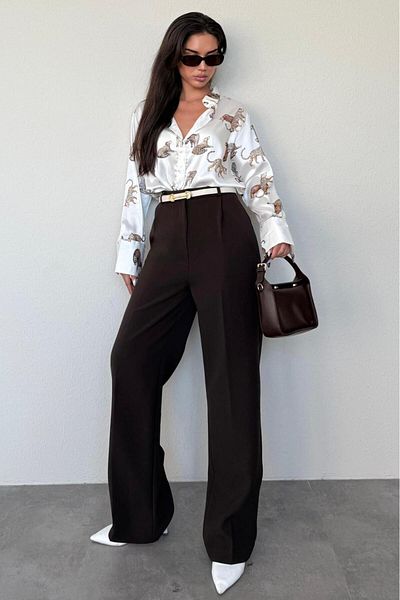 Madmext Brown High Waist Women's Palazzo Pants Mg2506