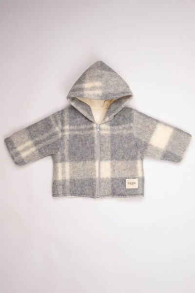 Totzee Hooded Coat Plaid Gray & Cream