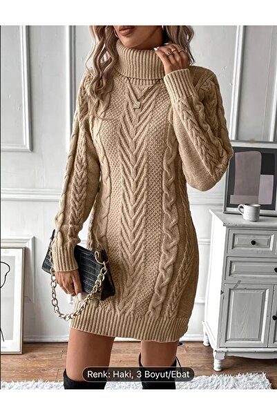 NZL TEKSTİL DGN'S BOĞAZLI SAÇ ÖRGÜLÜ KADIN TRİKO ELBİSE