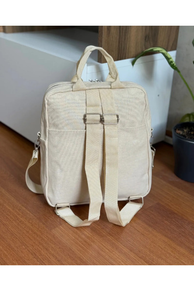 eflanmoda Multi-Compartment Canvas Women's Backpack Hand and Shoulder Bag