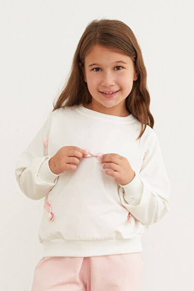 Fulla Moda Ribbon Embroidered Girl's Suit with Elastic Waist