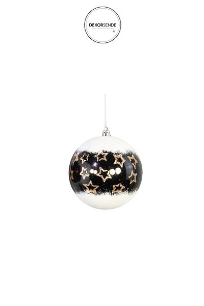 Dekorsende Christmas Ornament Snow Effect Star Pattern Ball Black White 10 cm