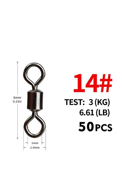 Choice مقاس 14، 6 مم، 3 كجم، 50 قطعة/مجموعة، مقاسات حلقات الصيد، موصل صلب، مح...