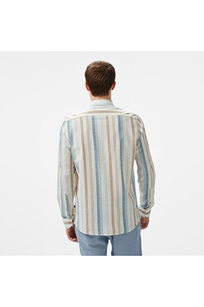 Nautica Erkek Mavi Classic Fit Çizgili Gömlek