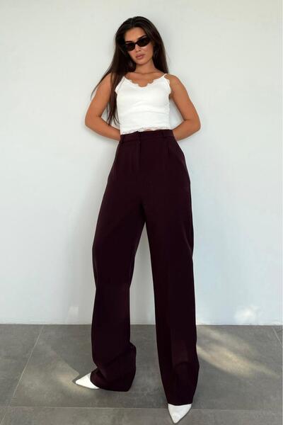 Madmext Plum High Waist Women's Palazzo Pants Mg2506
