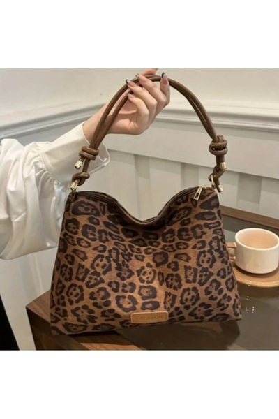 ÇANTA Vip Brown Leopard Print Oversized Vintage Shoulder Bag