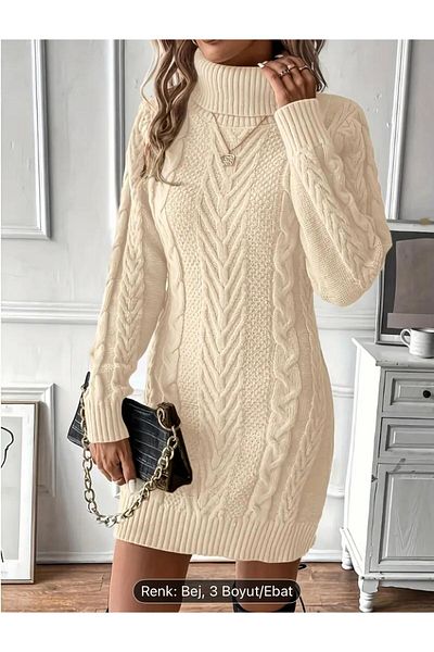 NZL TEKSTİL Dgn's Throat Hair Knitted Women's Knitwear Dress