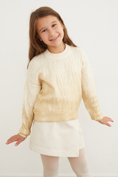 Fulla Moda Hair Braid Patterned Jacquard Girl's Sweater