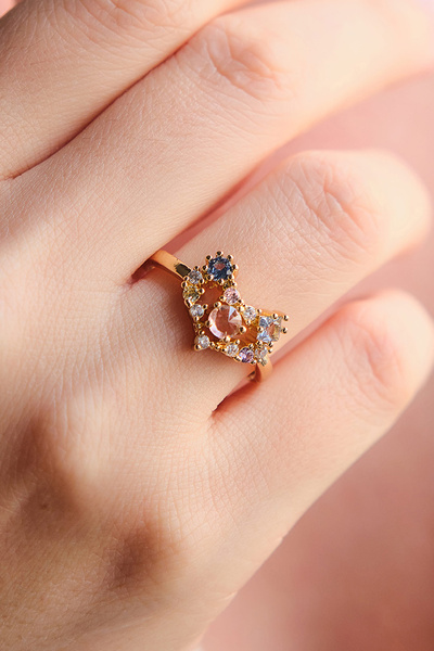 AURRARİ Gold Renkli Zirkon Taşlı Büyük Kalp Çelik Yüzük