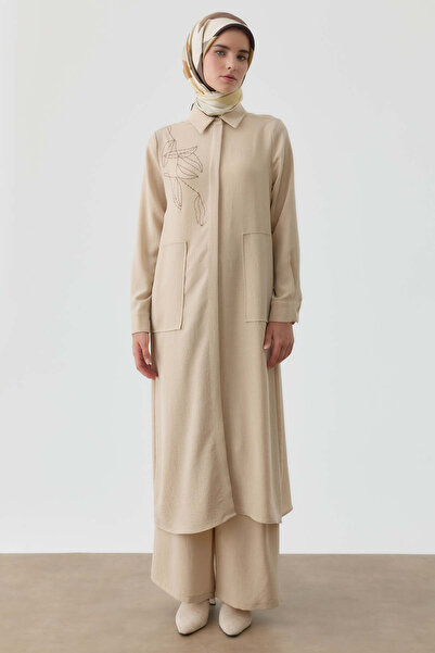 Tuğba Desen Baskılı Uzun Tunik - Bej