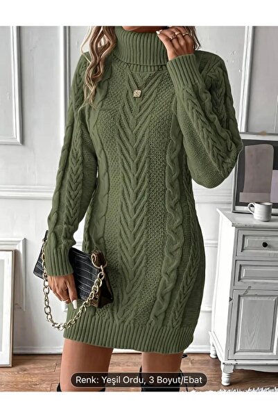 NZL TEKSTİL DGN'S BOĞAZLI SAÇ ÖRGÜLÜ KADIN TRİKO ELBİSE