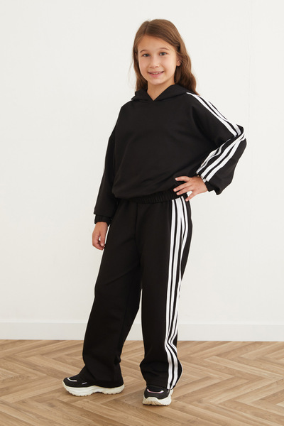 Fulla Moda Κοριτσίστικο κοστούμι με ρίγες στο πλάι και ελαστική μέση με κουκούλα