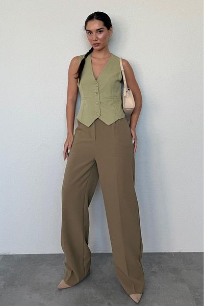 Madmext Khaki High Waist Women Palazzo Pants Mg2506