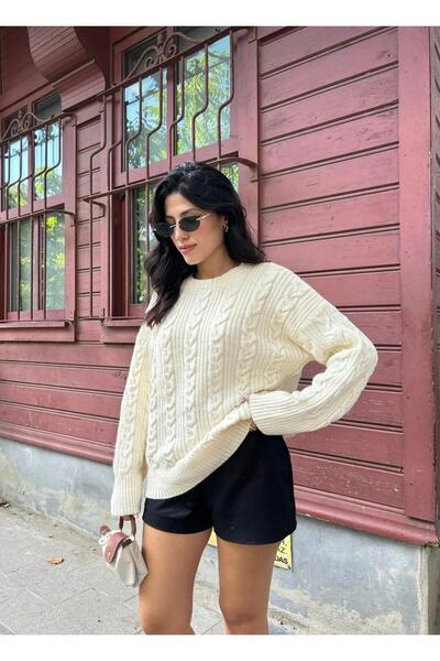 NZL TEKSTİL Dgn's Hair Braided Circle Neck Soft Textured Women's Knitwear Sweater