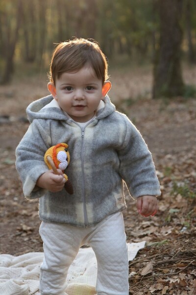 Totzee Hooded Coat Plaid Gray & Cream