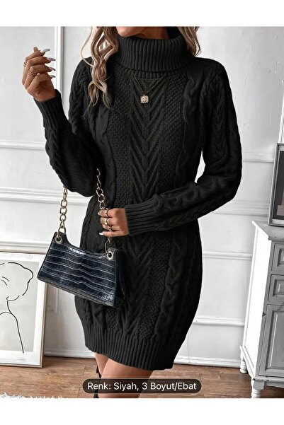 NZL TEKSTİL DGN'S BOĞAZLI SAÇ ÖRGÜLÜ KADIN TRİKO ELBİSE