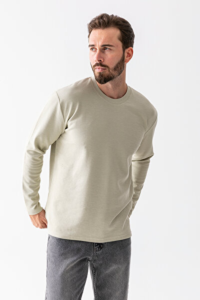 JB John Borners Ανδρικό φούτερ με υφή από βαμβακερό λαιμόκοψη Απαλό πράσινο - 5714