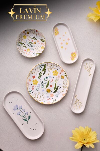 YzHome 14 Piece Porcelain Breakfast Set for 6 People Breakfast Presentation Set Plate Plate