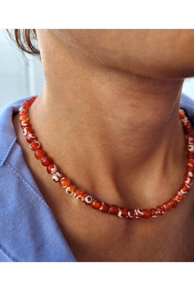 NEMOR STUDIO قلادة من حجر العقيق التبتي الأحمر الطبيعي |   الطاقة والحماية