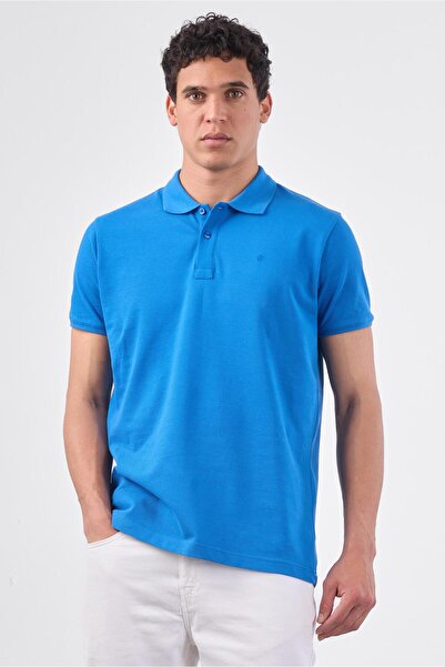 Dufy Saks Polo Yaka Pamuklu Düz Renk Slim Fit Erkek T-shirt