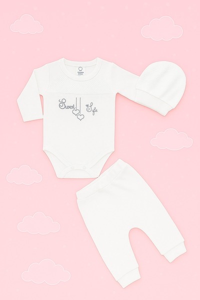 Puppis Baby Baby Girl Sweet Patterned 3-Piece Badi Set