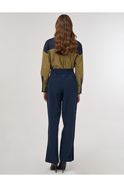 Kayra Yırtmaç Detaylı Kumaş Pantolon Koyu Lacivert