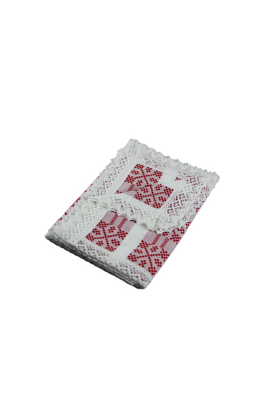 Nicoratex Față de masă dreptunghiulară albă cu inserție roșie și dantelă albă...