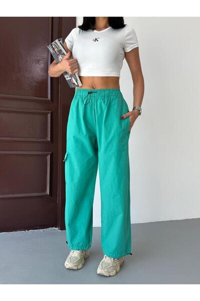 XBELLA DENİM Women's Parachute Fabric Cargo Pocket Waist and Leg Elastic Summer Pants
