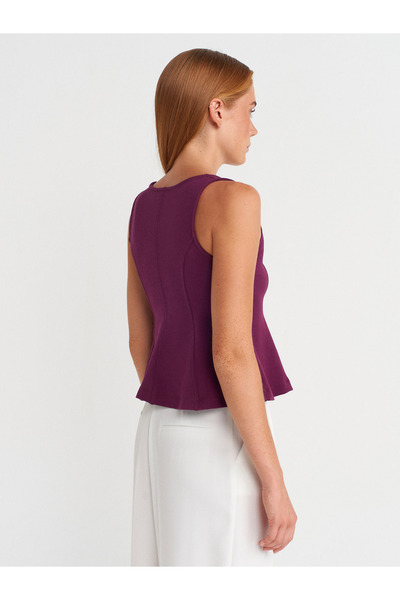 Dilvin 31979 Buttoned Peplum Top-Purple