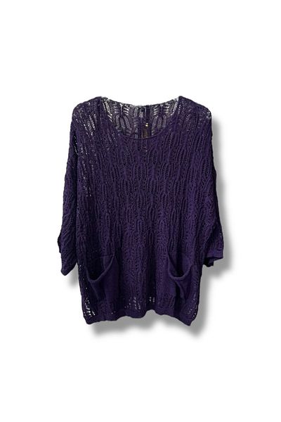 SUMEF Women's Mercerized Perforated Knitwear Blouse with Pockets Casual Model 38-52 Size Compatible