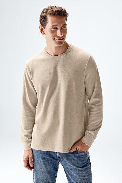 Brix Mânecă lungă pentru bărbați Waffle tricou Culoare bej