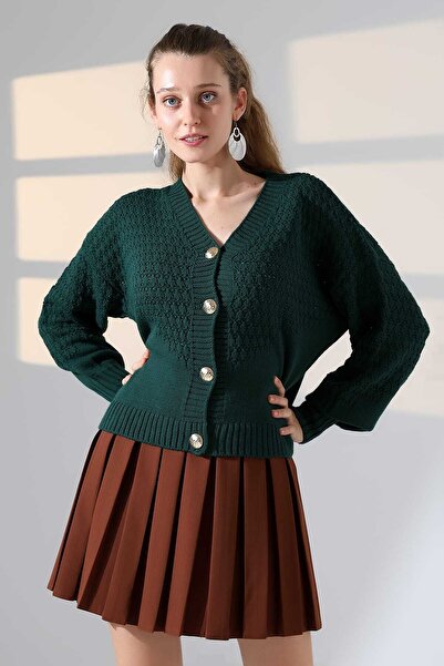 ALCHON V-Neck Long Sleeve Textured Patterned 4 Button Stylish Knitwear Cardigan