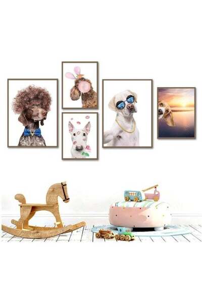 Emoda home Trove لوحة فنية جدارية من القماش بدون إطار من بلامك دوبرمان لابرادور بودل بول تيرير، مكونة من 5 قطع