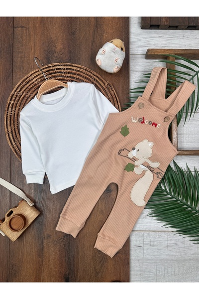 Kids Kingdom Cotton Squirrel Patterned Suspender 2-Piece Baby Boy Set