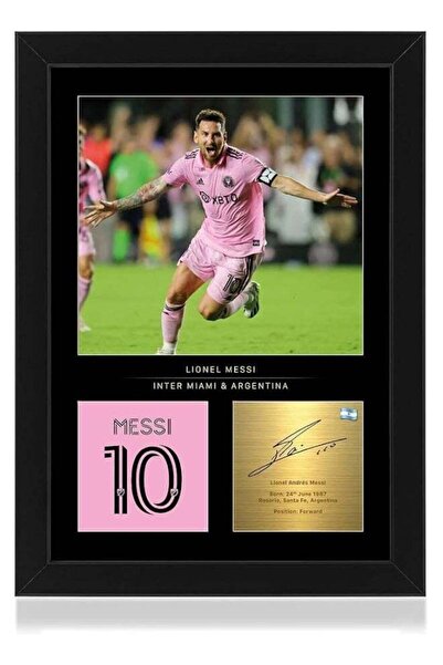 Emoda home Trove عرض صورة مؤطرة بحجم A4 لليونيل ميسي - توقيع رقمي منسوخ - هدي...