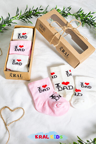 KRAL SOCKS 6 Pairs of Baby Girl Socks Boxed Booties Size – I Love Dad Patterned, Cotton