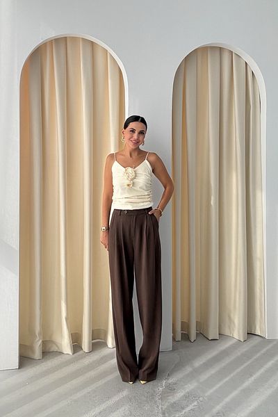 Seda Yalçın Atelier Brown High Waist Wide Leg Palazzon Trousers